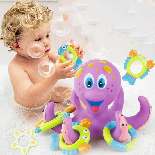 Purple Octopus Interactive Bath Toy with 3 Rings